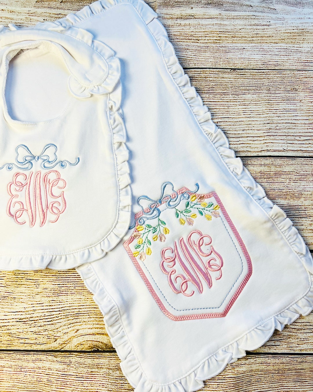 Monogram Baby Bib and Burp Cloth Set Embroidered for Baby Girl - Etsy