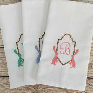 Monogram Easter Bunny Embroidered Kitchen Tea Towel: Personalized Cotton Guest Towel
