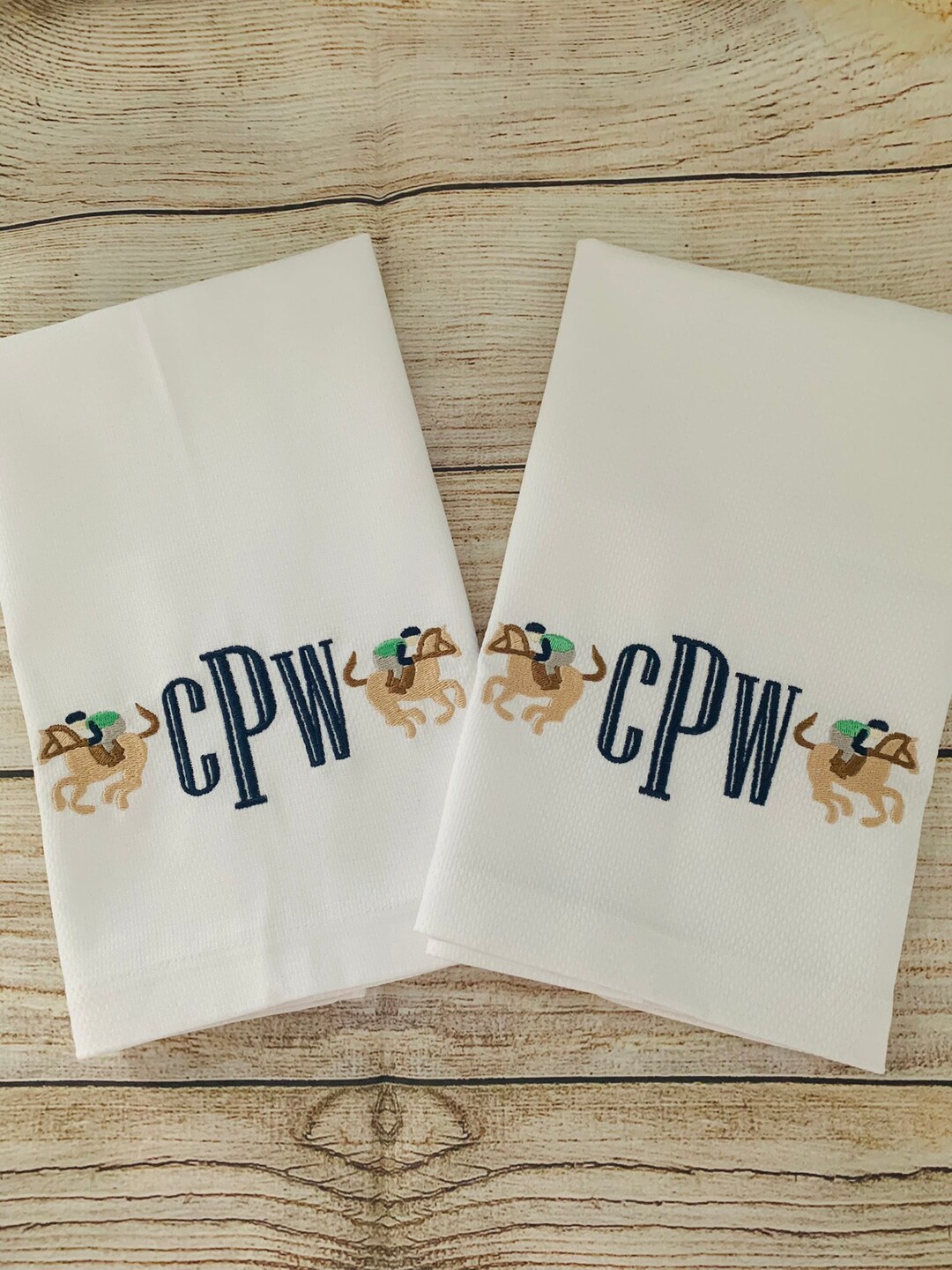 Monogram Jockey Hand Towels, Personalized Kitchen Towels, Derby Guest