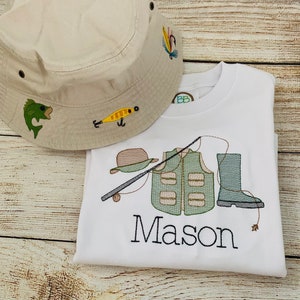 Boys Embroidered Fishing Shirt & Hat: Personalized Angler Outfit