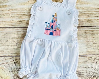 Princess Castle Baby Girl Bubble Romper, Embroidered