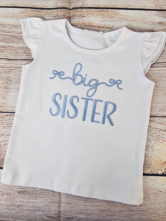 Big Sister Little Sister Flutter sleeve embroidered shirt for girls, monogram optional