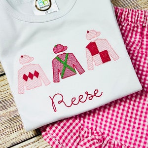 Girls pink Derby Jockey silks shirt, personalized kids embroidered top with monogram, Derby shirt for toddlers, Kentucky race horsing shirt