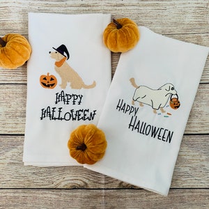 Golden Retriever Halloween embroidered towels, personalized dog Fall towels