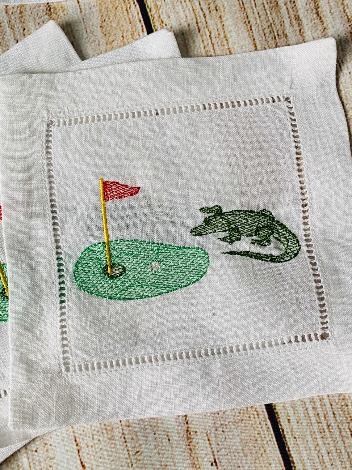 Embroidered Linen Golf Cocktail Napkins Golf Monogram Golf Etsy
