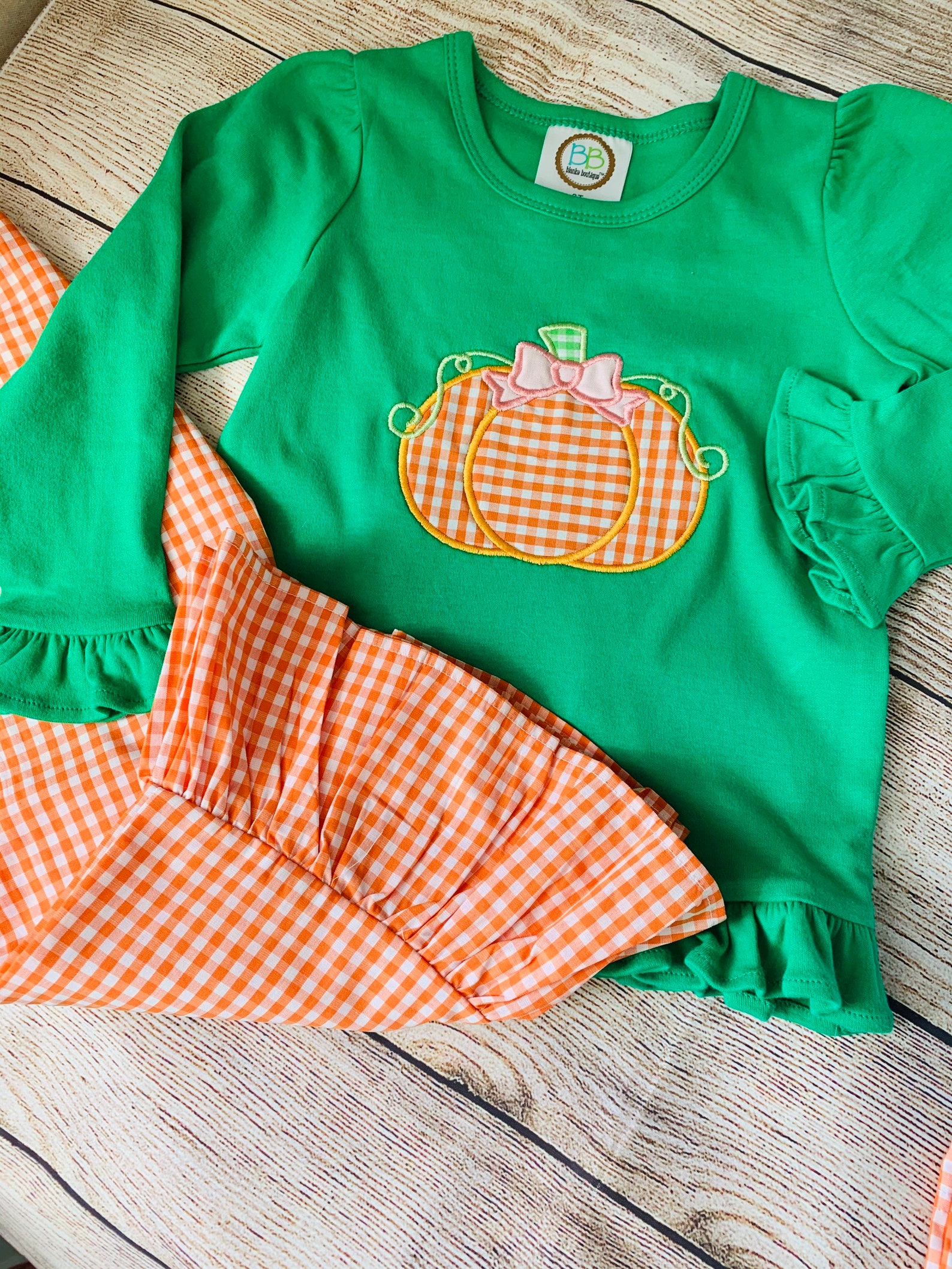 Monogram Girls Fall Pumpkin Outfit. Green and Orange Gingham - Etsy