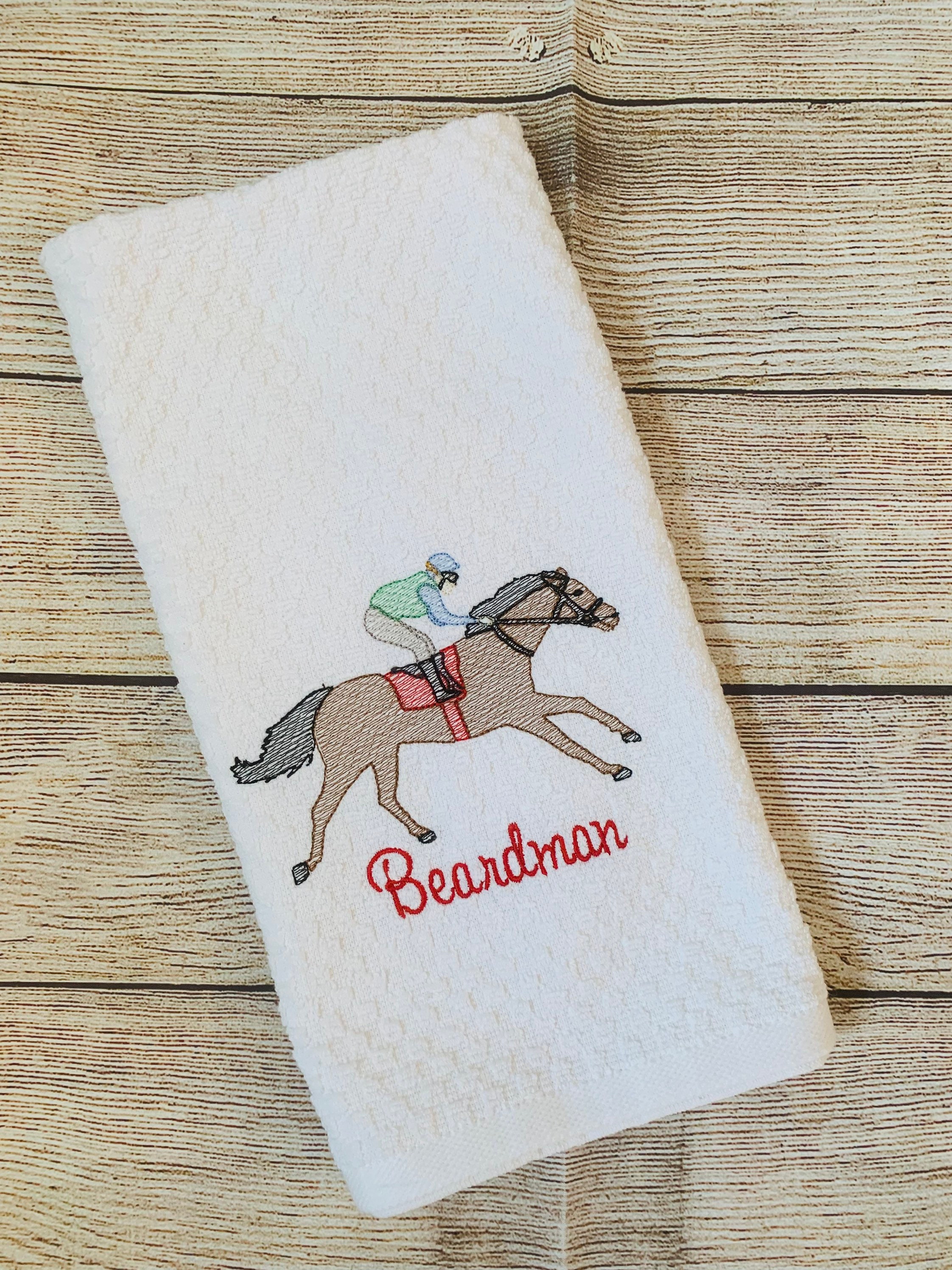 Embroidered Derby Racehorse Monogram Waffle Towels Jockey and