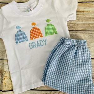 Monogram Derby horse racing embroidered shirt - personalized toddler outfit