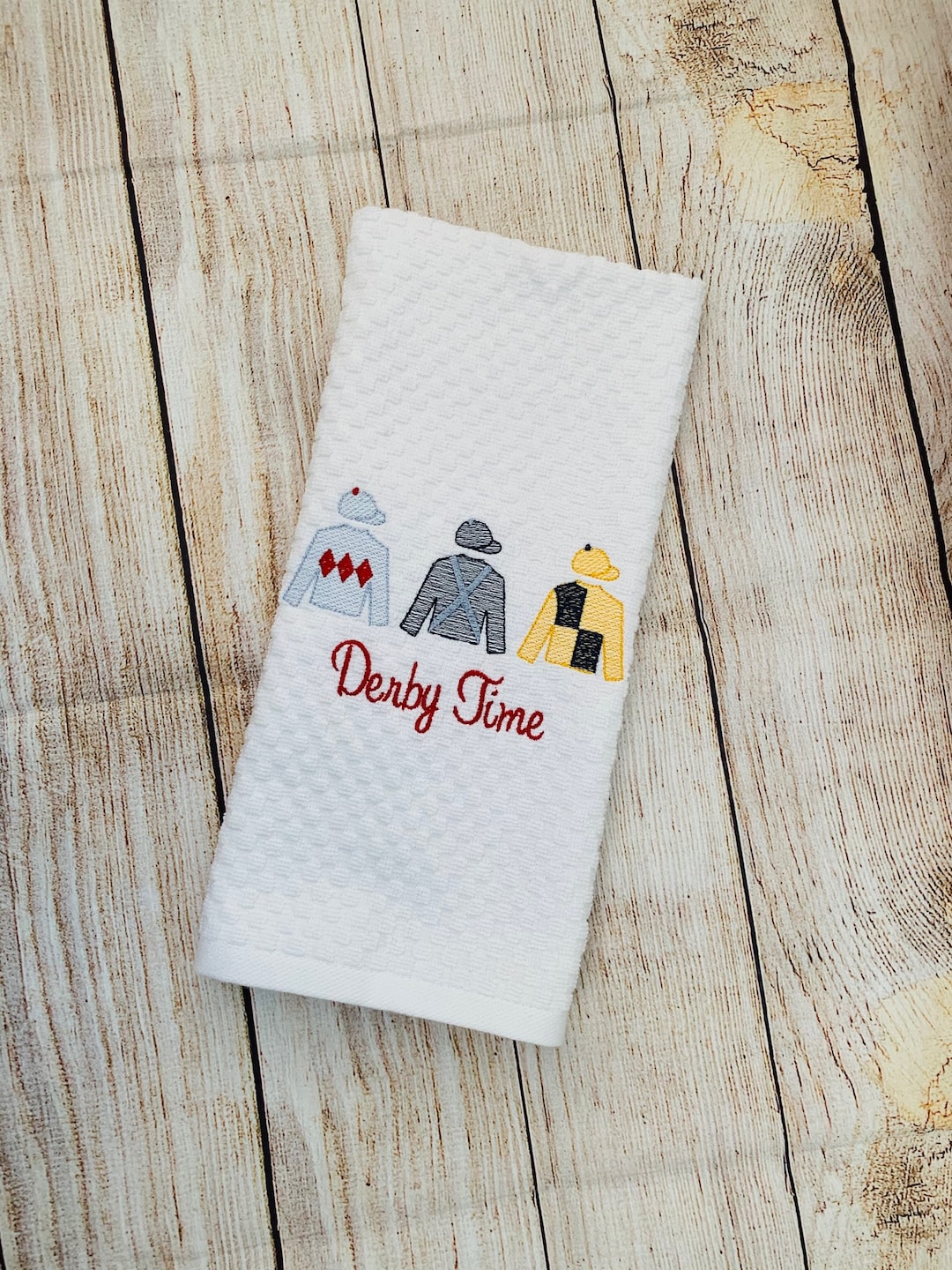Jockey Silk Derby Embroidered Hand Towels Kitchen Towel Etsy