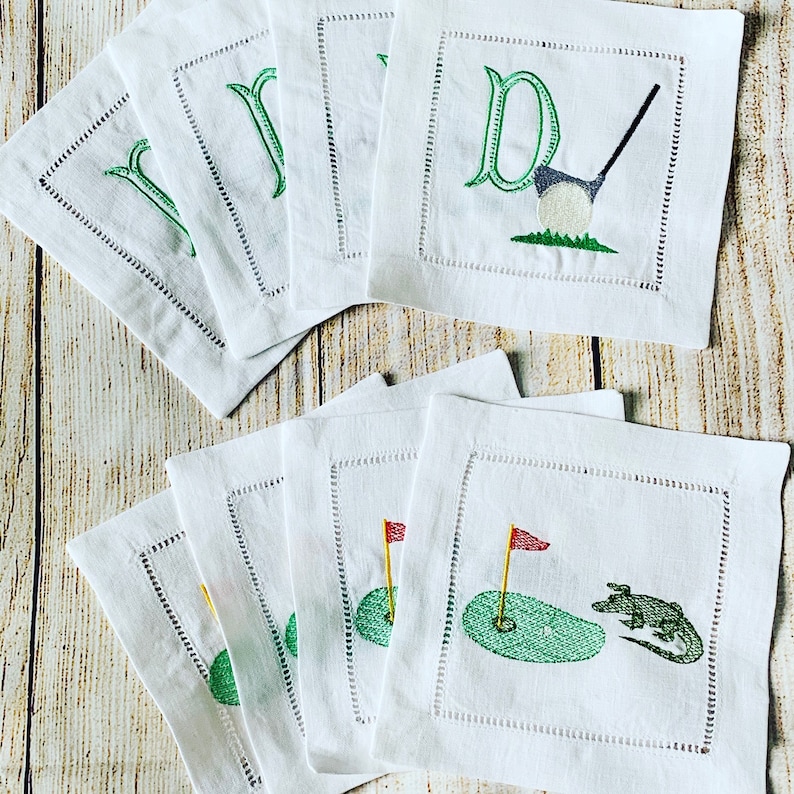 Embroidered Linen Golf Cocktail Napkins Golf Monogram Golf Etsy