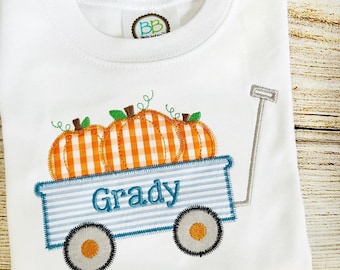 Embroidered Pumpkin Wagon Shirt: Monogrammed Boys Fall Outfit