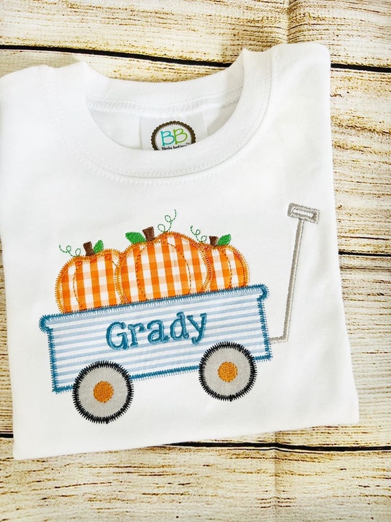 Embroidered Pumpkin Wagon Shirt: Monogrammed Boys Fall Outfit