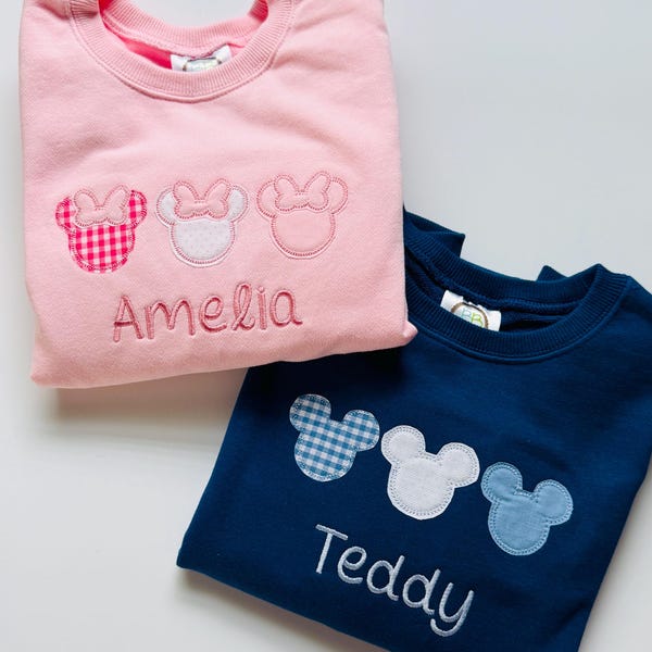 Monogrammed Mouse Trio Sweatshirt: girls and boys embroidered toddler and Big Kid Sizes
