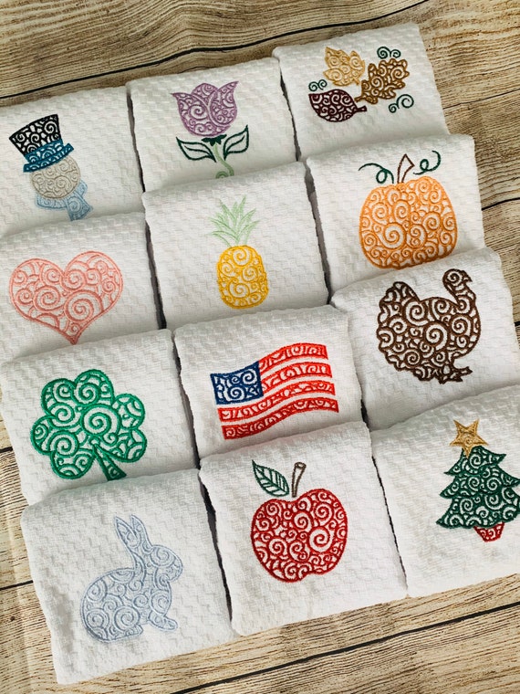 Year of Towels, Dish Towels for Kitchen, Seasonal Towels, Waffle Wave Decorative  Kitchen Towels, Embroidered With Monogram. 