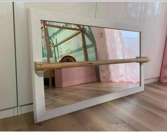 Miroir bébé Montessori, miroir en bois Montessori, miroir Montessori avec barre réglable en hauteur 3, miroir de sécurité incassable.