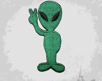 Green Alien Embroidered Iron On Patch Sew On Badge UFO Space Martian Head NASA - New Zealand