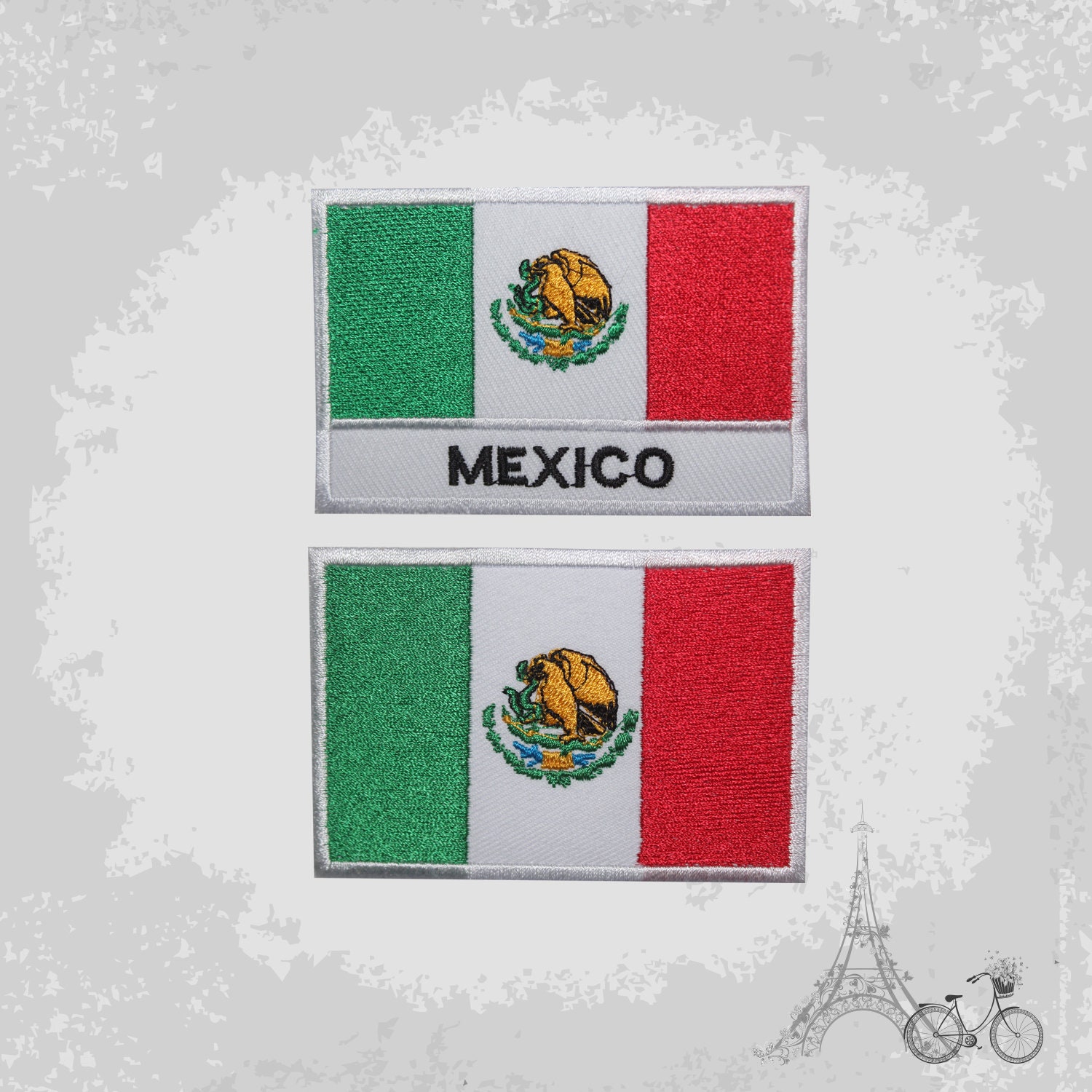 Mexico Flag, Mexican National Flag w/Gold Border/Iron On Patch Applique