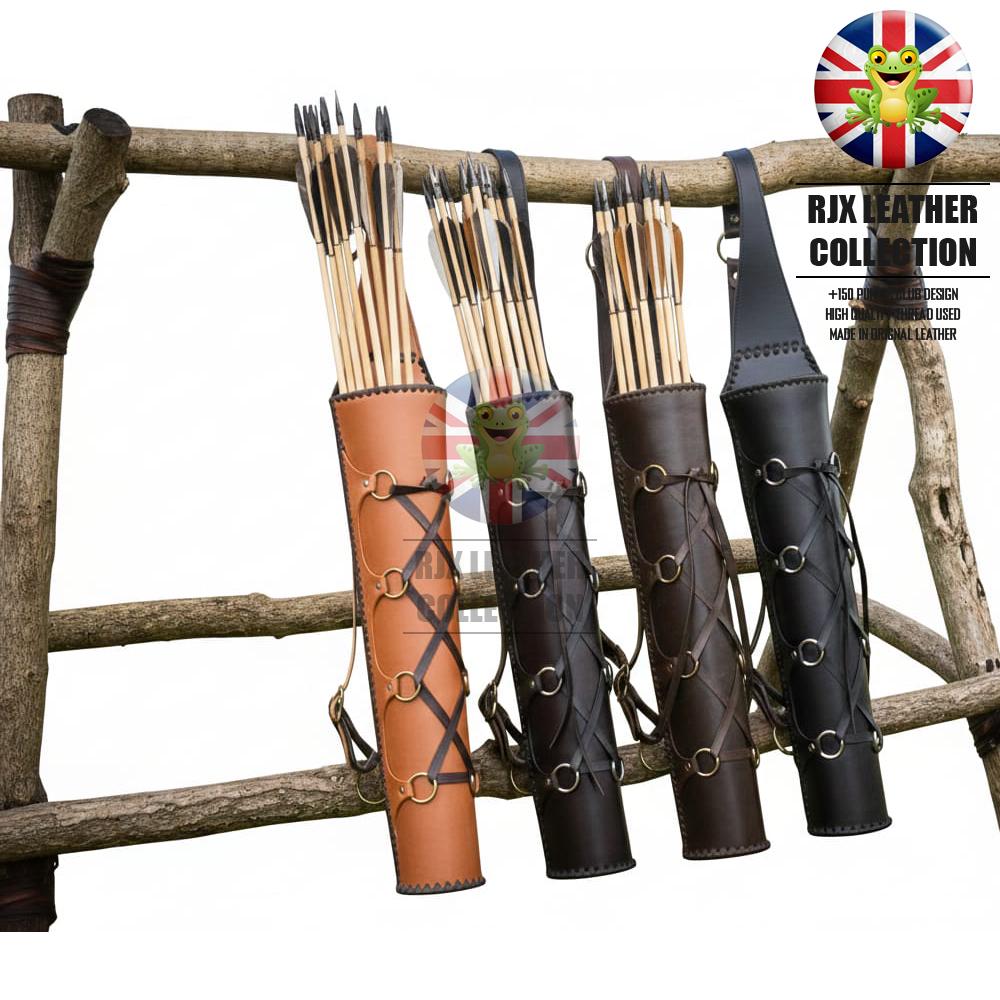 Carquois Latéral Cuir Marron, Style Viking, Pour Main Droite, Poinçonné Suède