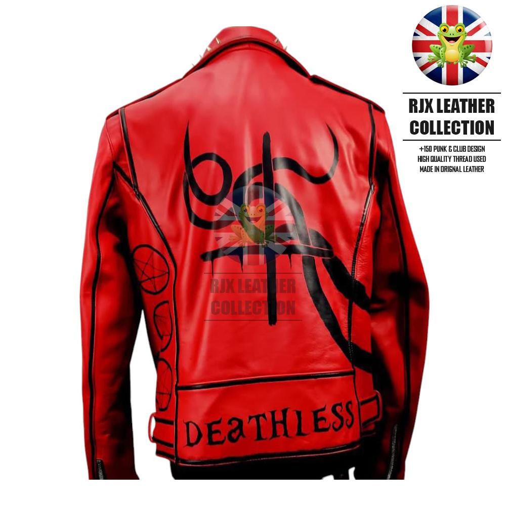 Red Sinner Deathless Punk Studded Leather Jacket Men Red Punk