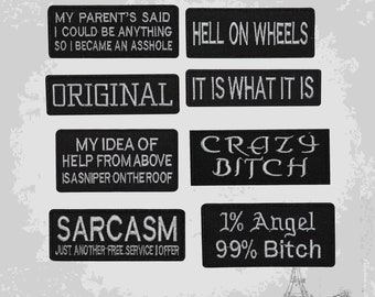 Words Slogans Original Sarcasm Crazy Bitch Hell Novelty Messages Bikers Special Embroidered Iron On Patch Sew On Badge Applique