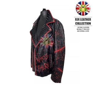 Chaqueta de cuero con tachuelas de cara de fantasma gritando, chaqueta estilo punk, chaqueta de fantasma de Halloween, chaqueta gótica vintage