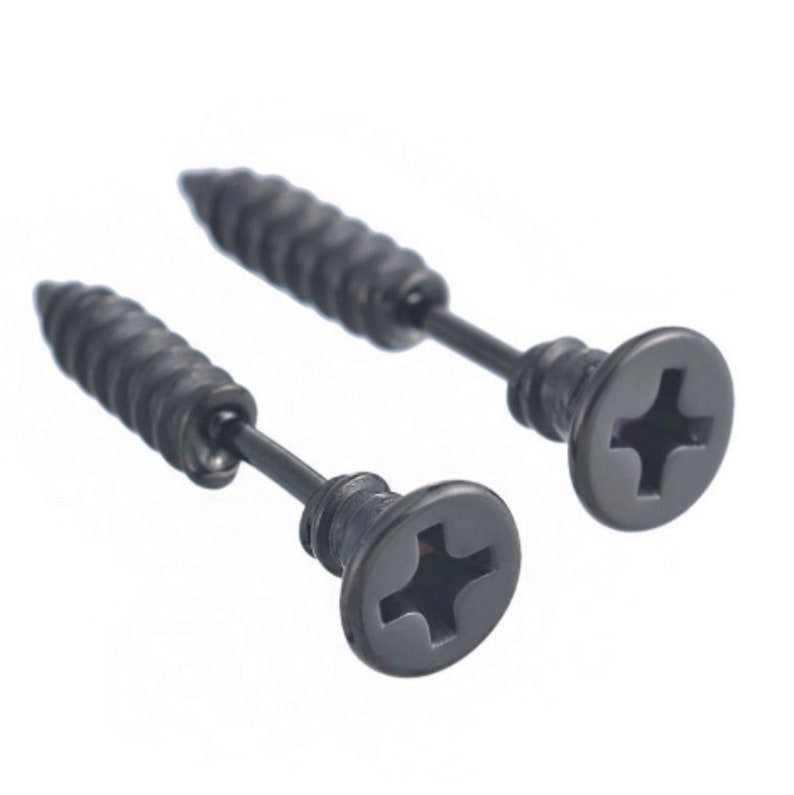 Screw Stud Earrings Black Stud Earrings Black Studs Black Etsy