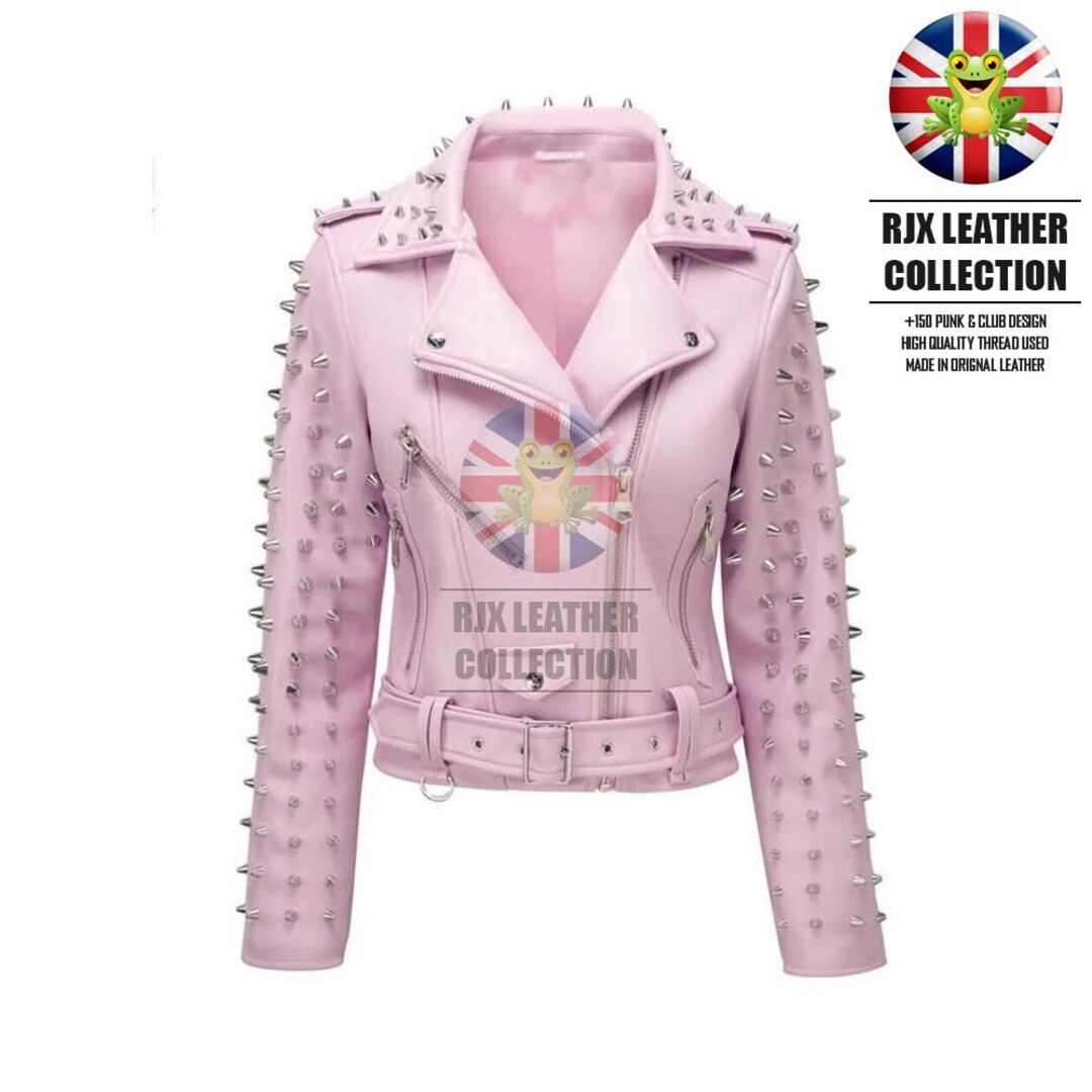 Pink Rivet Studded Pocketed Denim Jacket