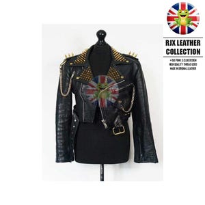 Ladies Studded Leather Jacket Women Punk Golden Spiked Leather Fashion Studded Biker Jacket