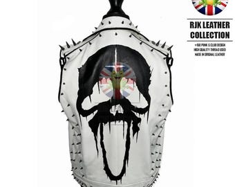 Scream Ghost Face Studded Leather Vest, Steam Punk Studded Vest,Sinner Perfect Studded Spiked Vest