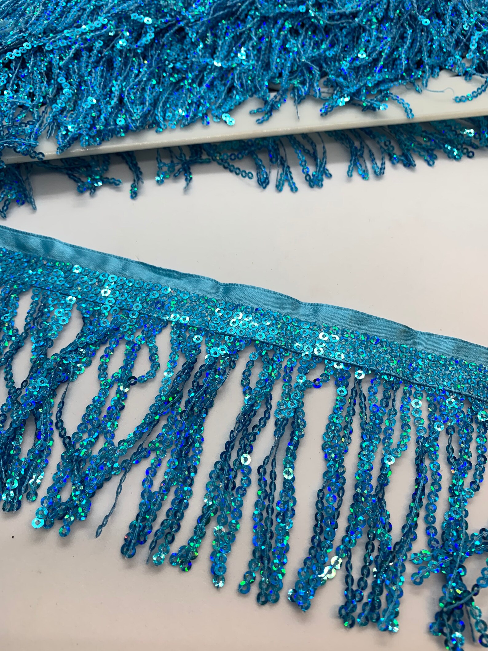 2 yards 3 aqua turquoise sequins fringe trim. Measures AB9 Etsy