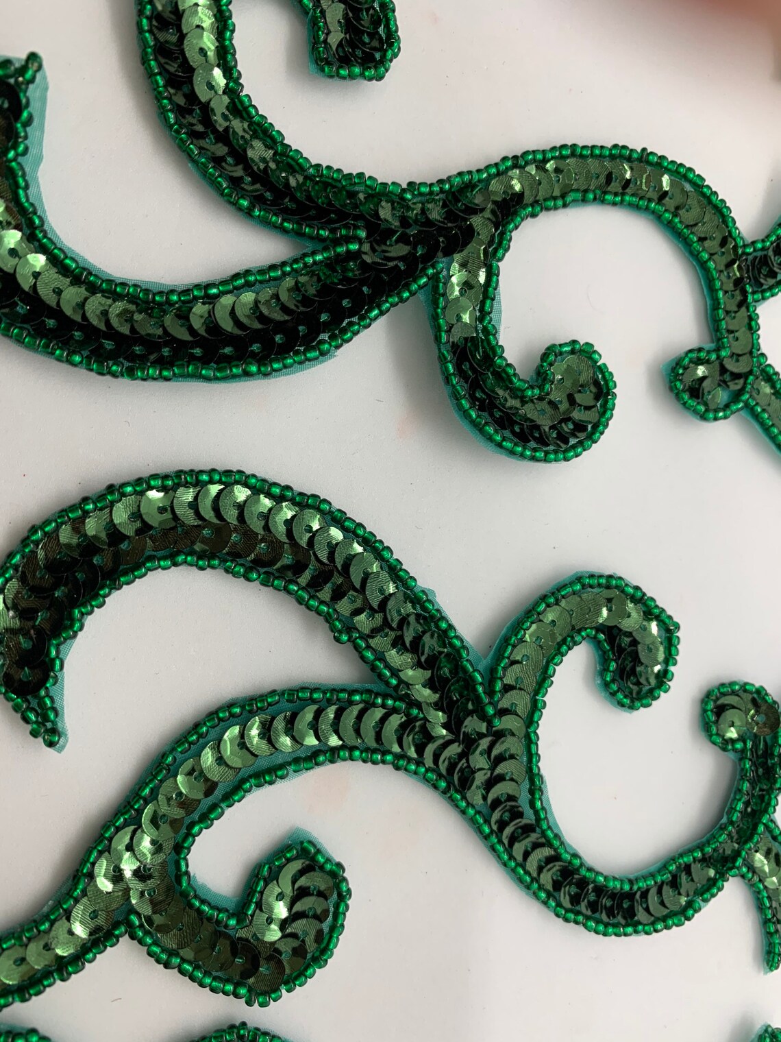 Set of 4 dark green Sequins Appliqué. Two mirrored sets. Etsy