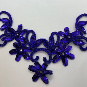 Royal Blue Sequins and Beaded Appliqué Neckline RB-3