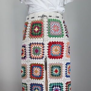 Crochet Granny Square Pants, Boho Hippie Pants, Festival Clothing, summer pants, crochet pants ,Trendy Pants.