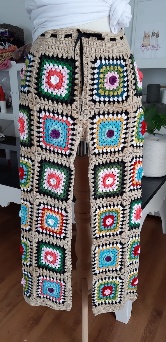 Crochet Granny Square Motif Pants Boho Hippie Pants Festival | Etsy