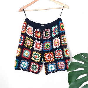 Handmade Crochet Granny Square Shorts, Organic Cotton, Beach Wear