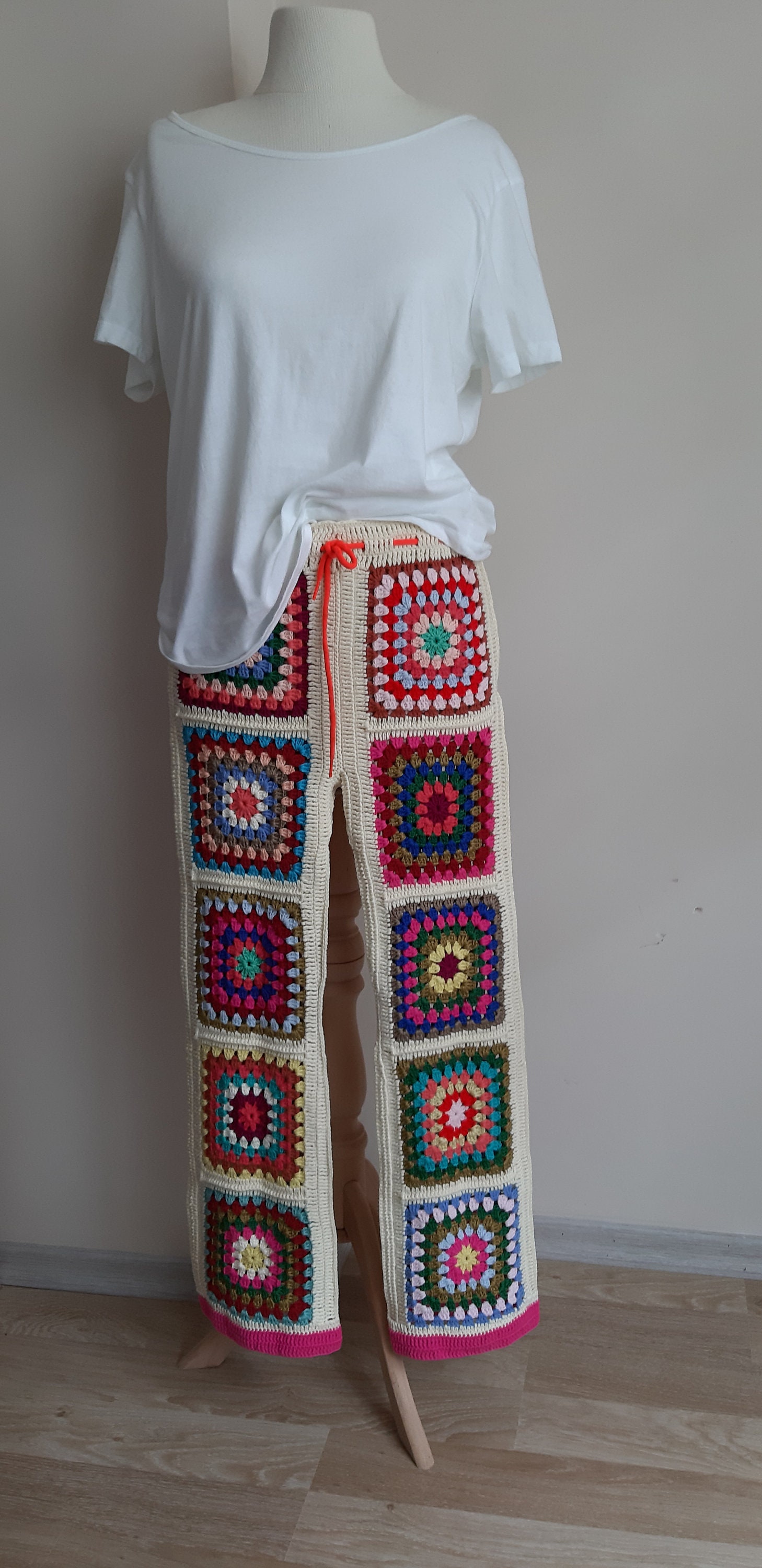 Crochet Granny Square Motif Pants Boho 