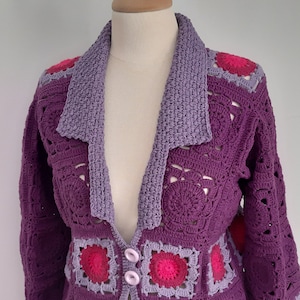 purple women jacket, Granny Square Crochet Cardigan, Patchwork Jacket, Afghan Coat, Granny Square Sweater, Crochet Cardigan Women,