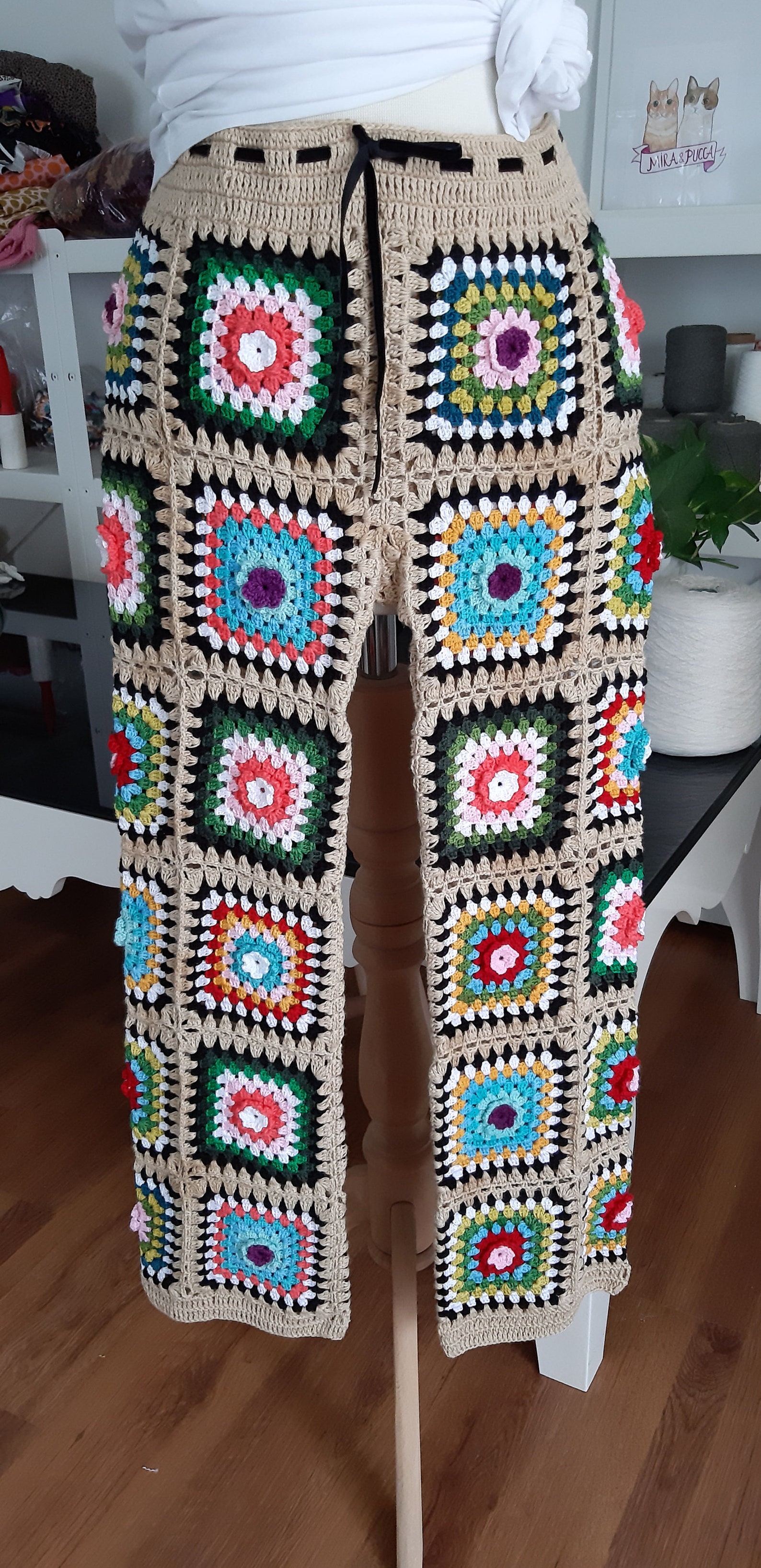 Crochet Granny Square Motif Pants Boho Hippie Pants Festival Etsy