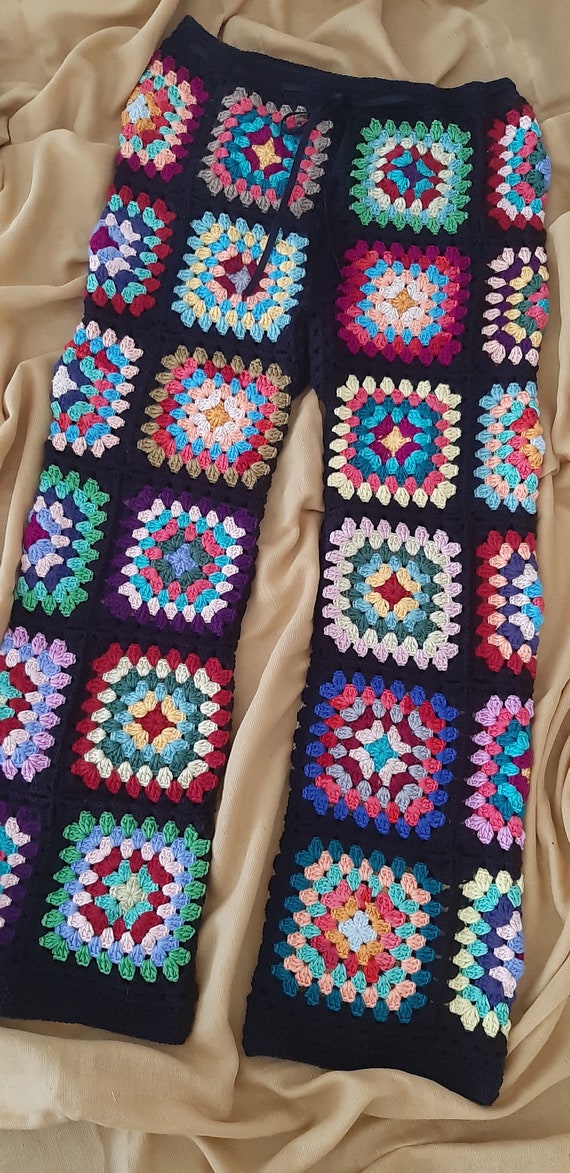Crochet Granny Square Pants, Boho Hippie Pants, Festival