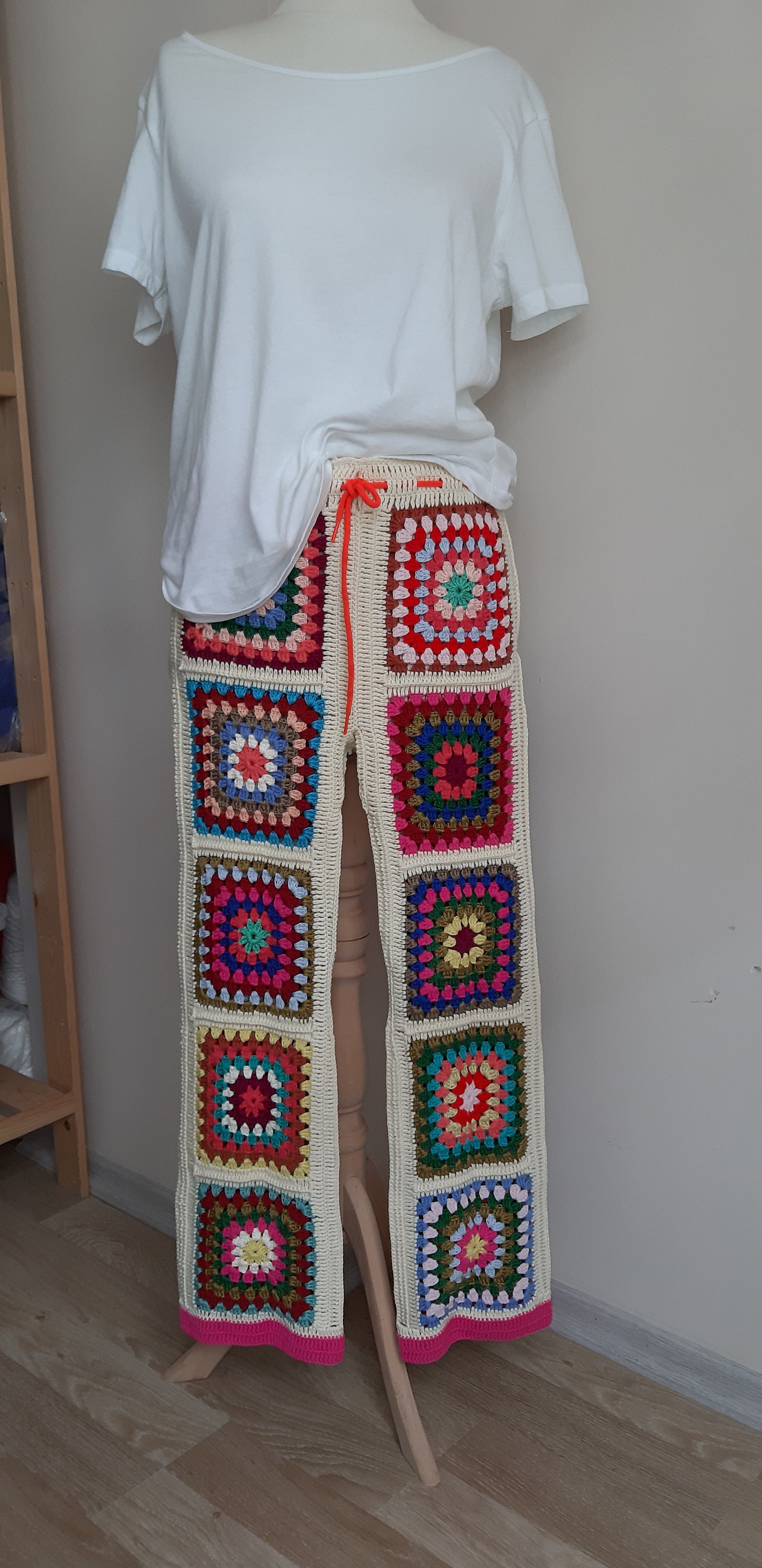 Crochet Granny Square Motif Pants Boho Hippie Pants Festival Etsy