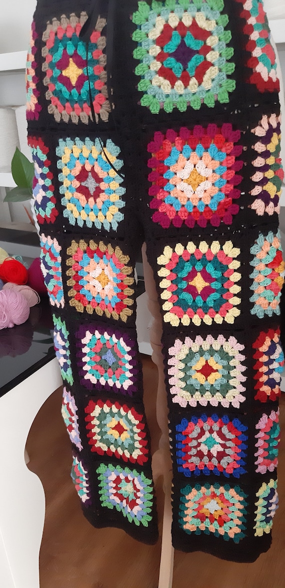 Crochet Granny Square Pants, Boho Hippie Pants, Festival