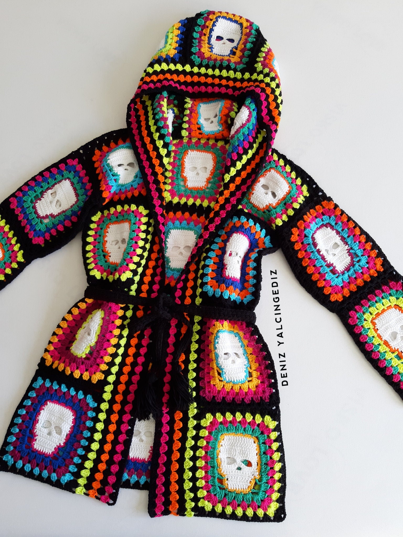 Hooded Granny Square Crochet Cardigan Patchwork Jacket Etsy