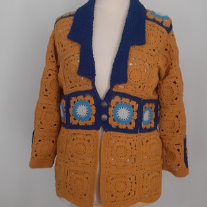 mustard colored cardigan, Granny Square Crochet Cardigan, Patchwork Jacket, Afghan Coat, Granny Square Sweater, Crochet Cardigan Women,