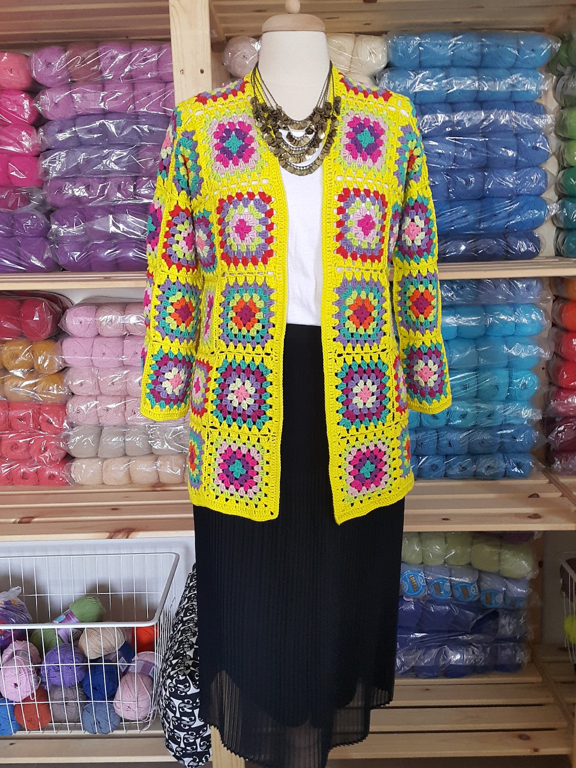 GRANNY SQUARE JACKET Crochet Coat Patchwork Plaid | Etsy