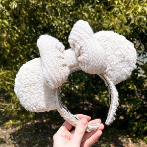 Cream Sherpa Sweater Bow Fluffy Mouse Ears