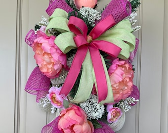 Front Door Peony Swag, Gift for Her, Gift for Mothers Day, Wreath for Front Door, Spring and Summer Wreath, Home Decor, Bridal Shower Gift
