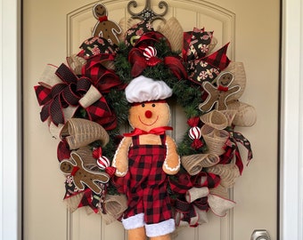 Gingerbread Decor, Gingerbread Wreath, Christmas Wreath, Holiday Wreath, Front Door Wreath, Gift for Women, Christmas Gift, Kitchen Decor