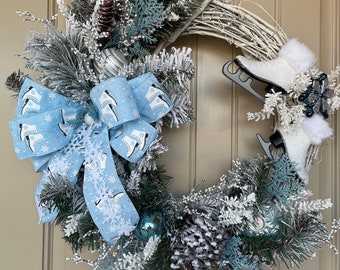 Winter Ice Skates Wreath, Winter Wreath, Ice Skates Wreath, Front Door Wreath, Christmas Wreath, Christmas Gift