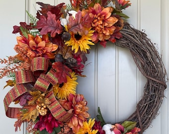 Fall Wreath, Front Door Wreath, Fall Decor, Harvest Wreath, Thanksgiving Wreath, Autumn Wreath, Indoor Wreath, Gift for Her, Autumnal Decor