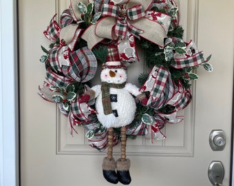 Snowman Wreath, Christmas Wreath, Christmas Decor, Winter Wreath, Snowman Decor, Country Decor, Front Door Decor, Front Door Wreath